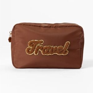 Pink Lily Brown “Travel” Travel Pouch